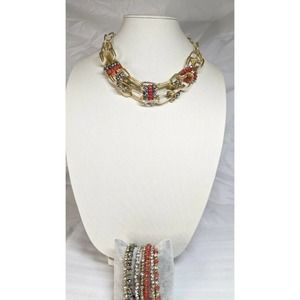 INC Intl Concepts Oval Link Multi Strand Gold Tone Necklace Coil Bracelet